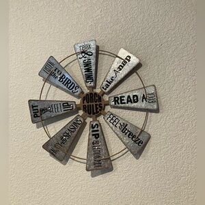 Farmhouse. Metal porch decor.